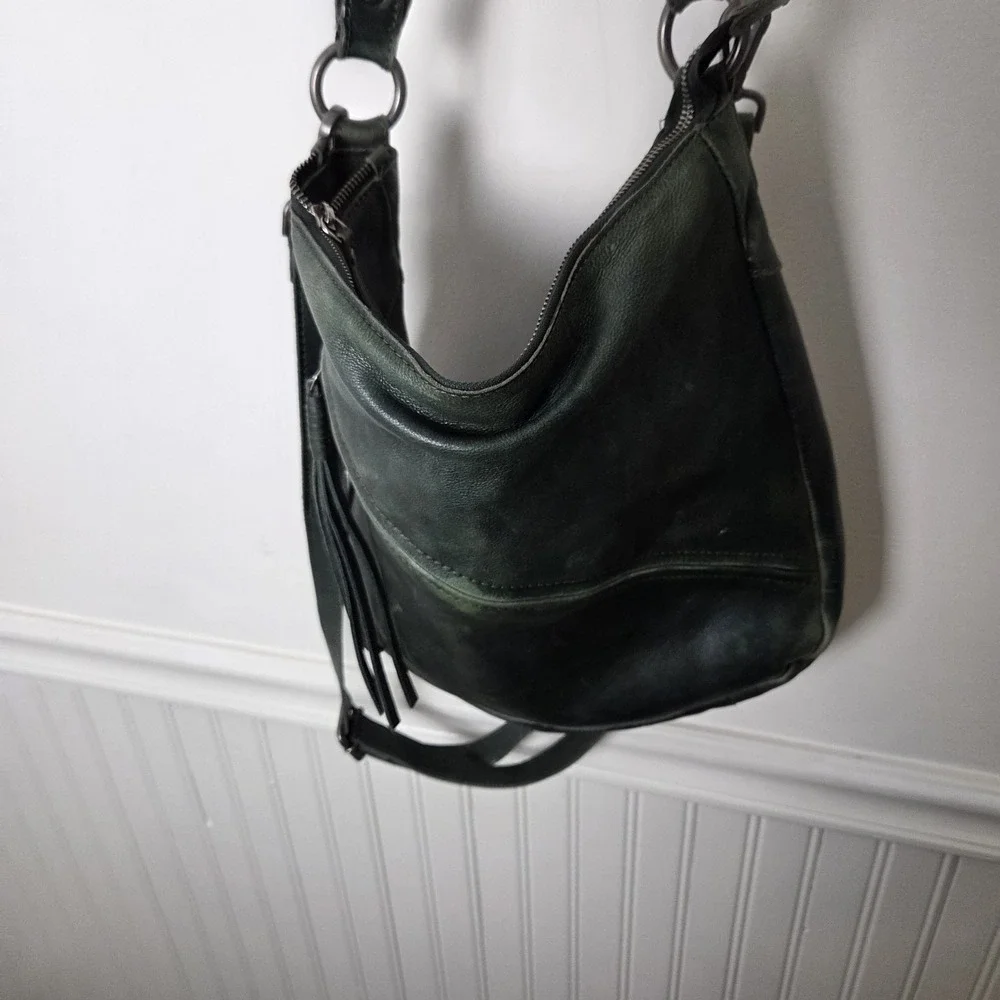 Vilenca Holland‎ Green Leather Hobo Bag Tassle Crossbody Purse